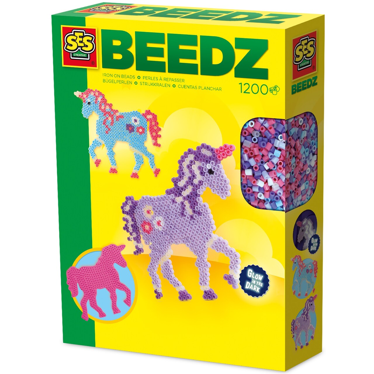 SES Creative: Beedz Fantasy Horses - 1200 Fusible Iron-On Beads, DIY Unicorn Craft Kit, Glow-In-The Dark, Magical Design-Create Art Activity, Kids 5+